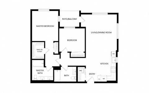 Floor plan for 2 beds, 2 baths, 1087 sqft